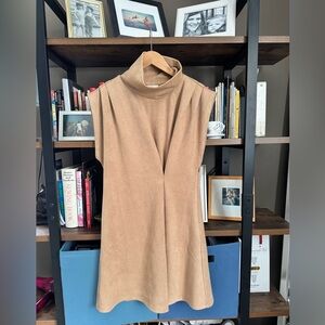 THML Tan Faux Suede Dress with High Neck